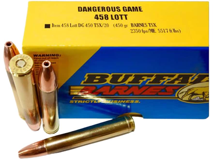 Buffalo Bore Dangerous Game 458 Lott Ammo 450 Grain Barnes TSX Solid Hollow Point Lead Free Box of 20