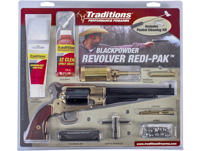 Traditions 1858 Army Redi-Pak Black Powder Revolver 44 Caliber 8" Blued Barrel Brass Frame Walnut Grips