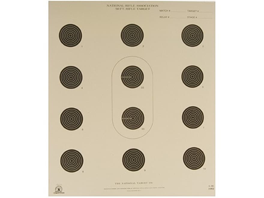 Pack of 20 NRA Official Competition 50 Foot Rifle Target NRA A-36 