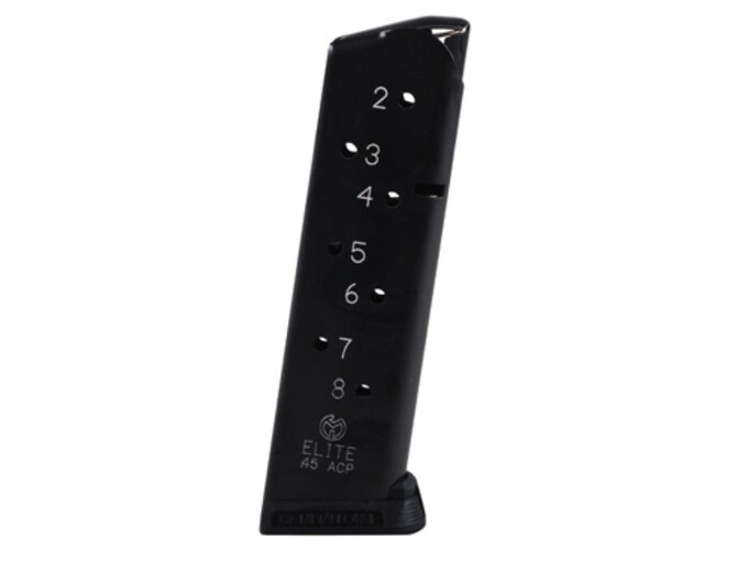 Metalform Magazine Elite 1911 Government, Commander 45 ACP 8-Round Stainless Steel Matte Round Follower Ultramag Base