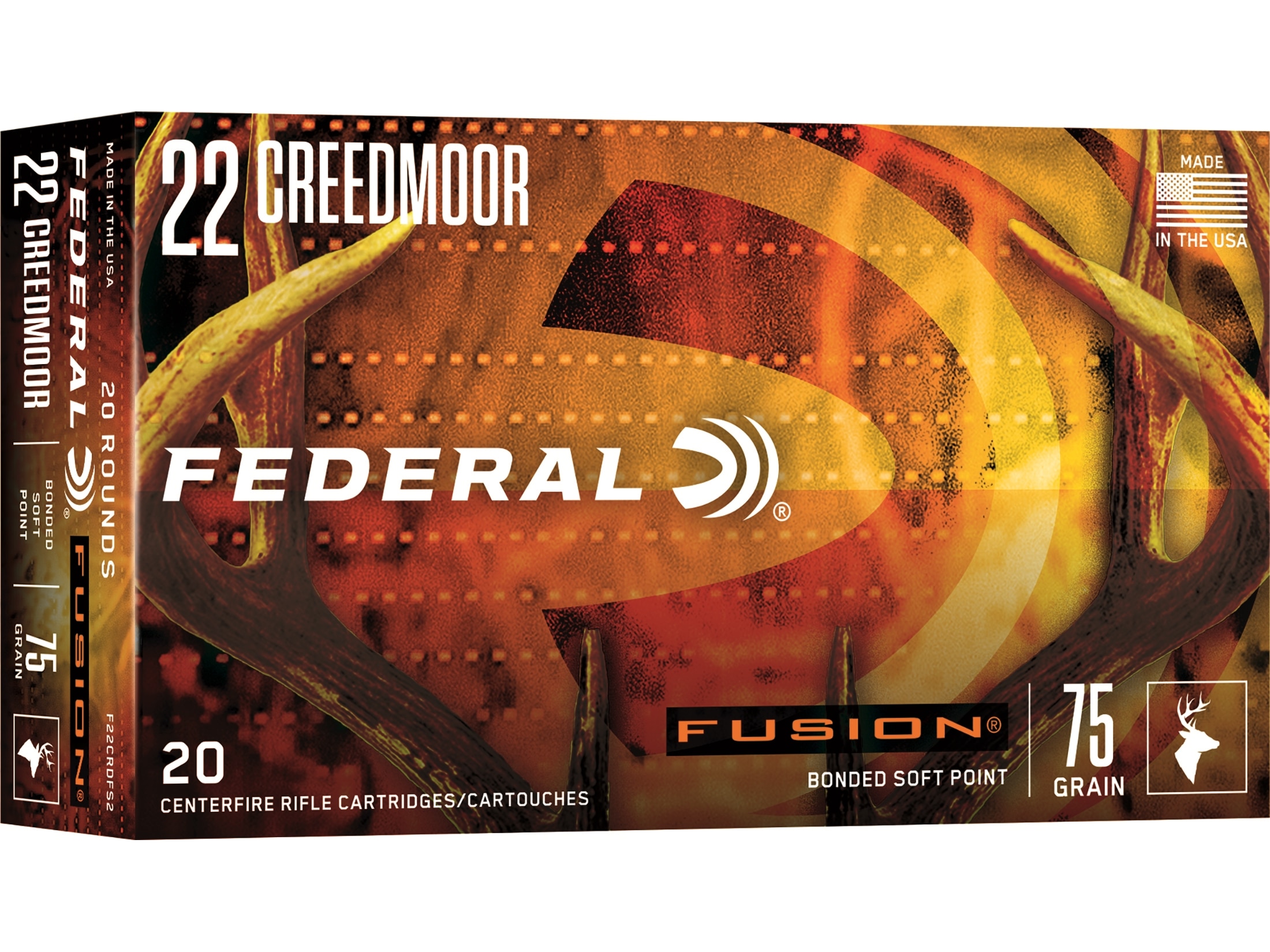 Federal Fusion 22 Creedmoor Ammo 75 Grain Bonded Jacketed Soft Point Case of 200 (10 Boxes of 20)