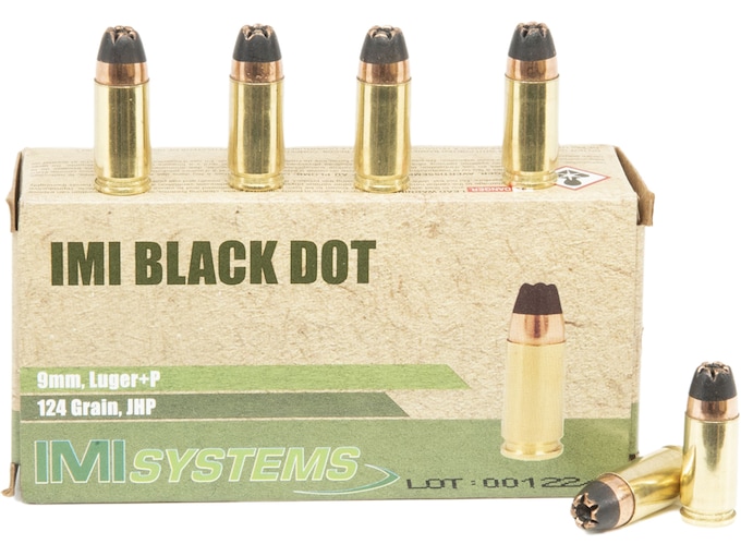 IMI Ammunition 9mm Luger +P 124 Grain Black Dot Jacketed Hollow Point