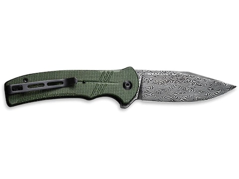 Civivi Conspirator Folding Knife 3.48 Damascus Steel Blade Green Micarta  Handle