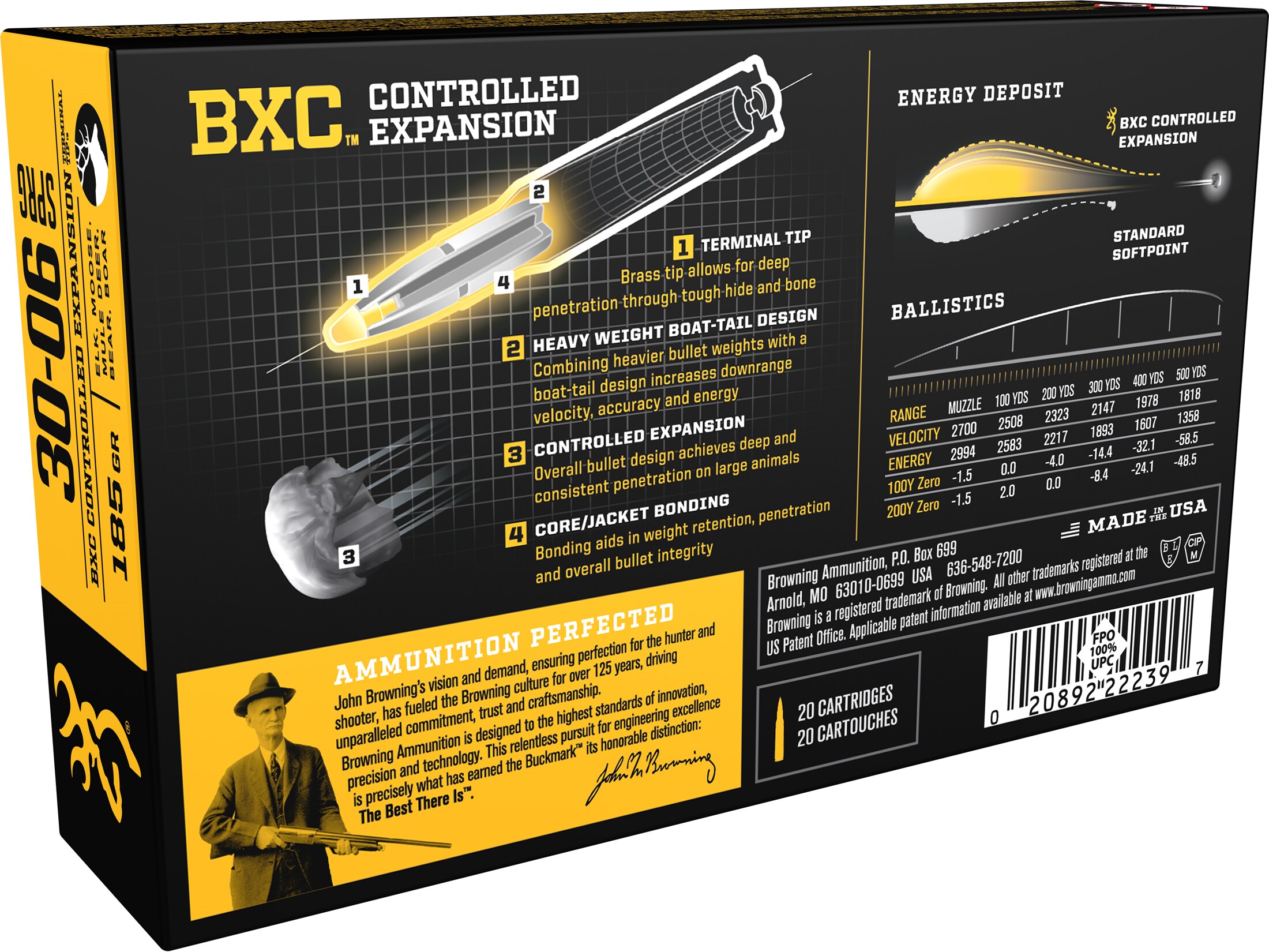 Browning BXC 30-06 Springfield Ammo 185 Grain Browning Controlled
