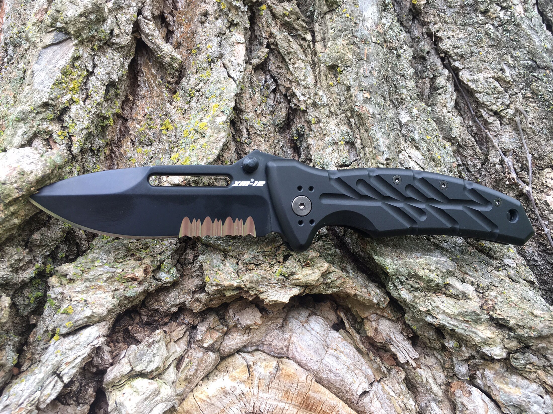 Ontario XM-12TiS Folding Knife 3.625 Partially Serrated Drop Point