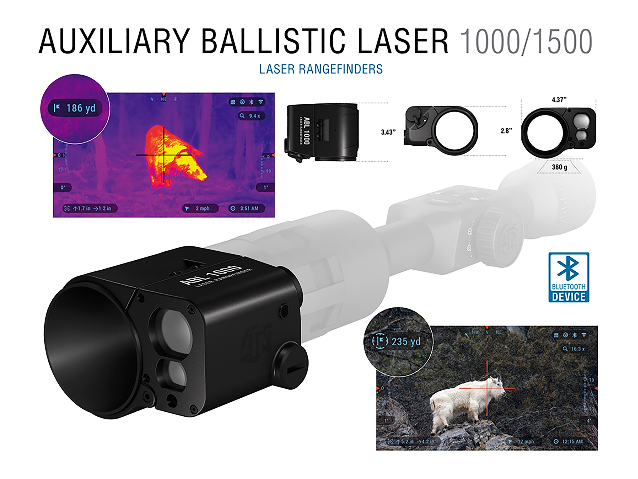 ATN Auxiliary Ballistic Laser ABL Smart Rangefinder 1500 Bluetooth