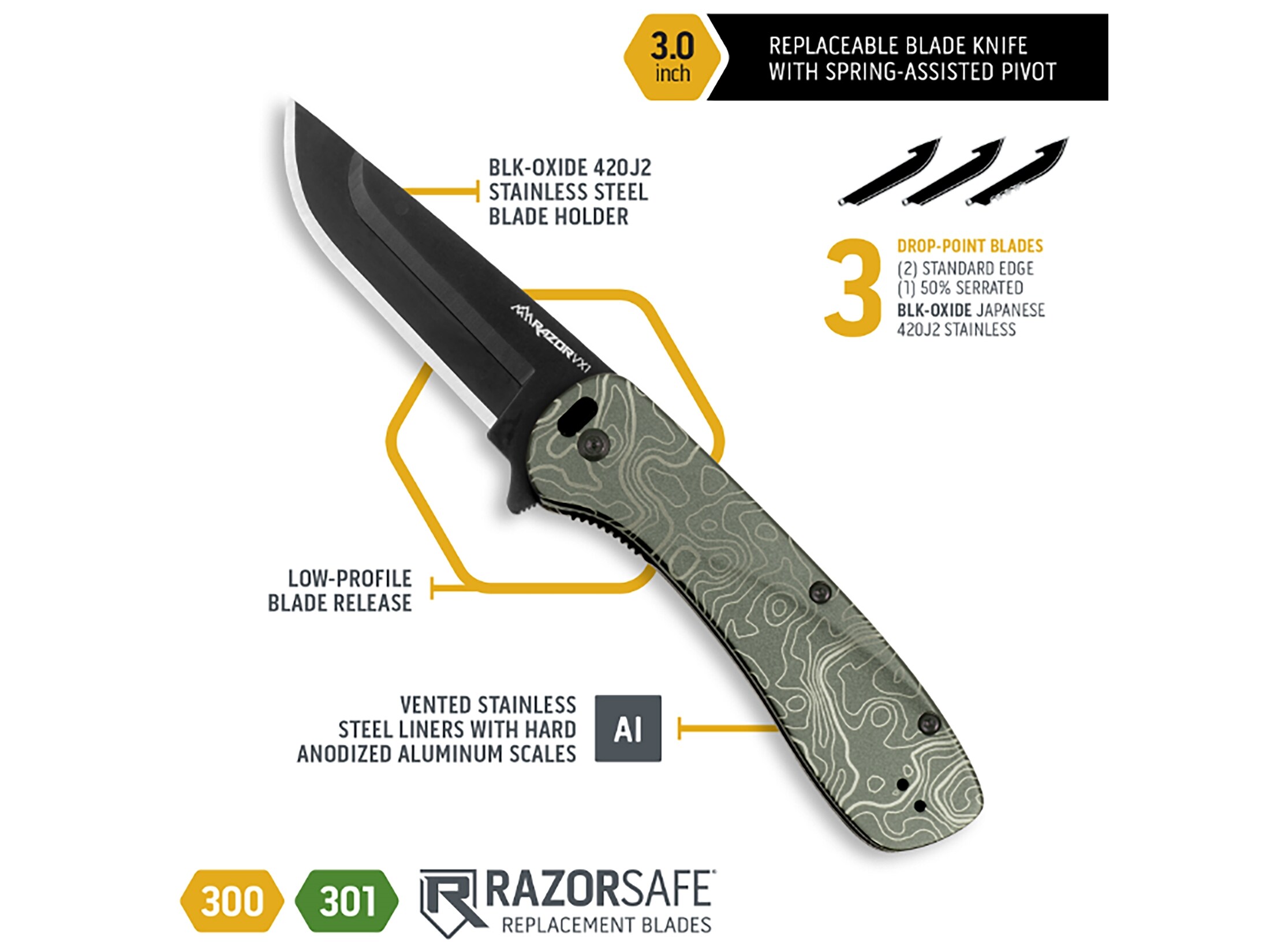 Outdoor Edge Razor VX1 Pocket Knife 3 Drop Point 420J2 Black Oxide