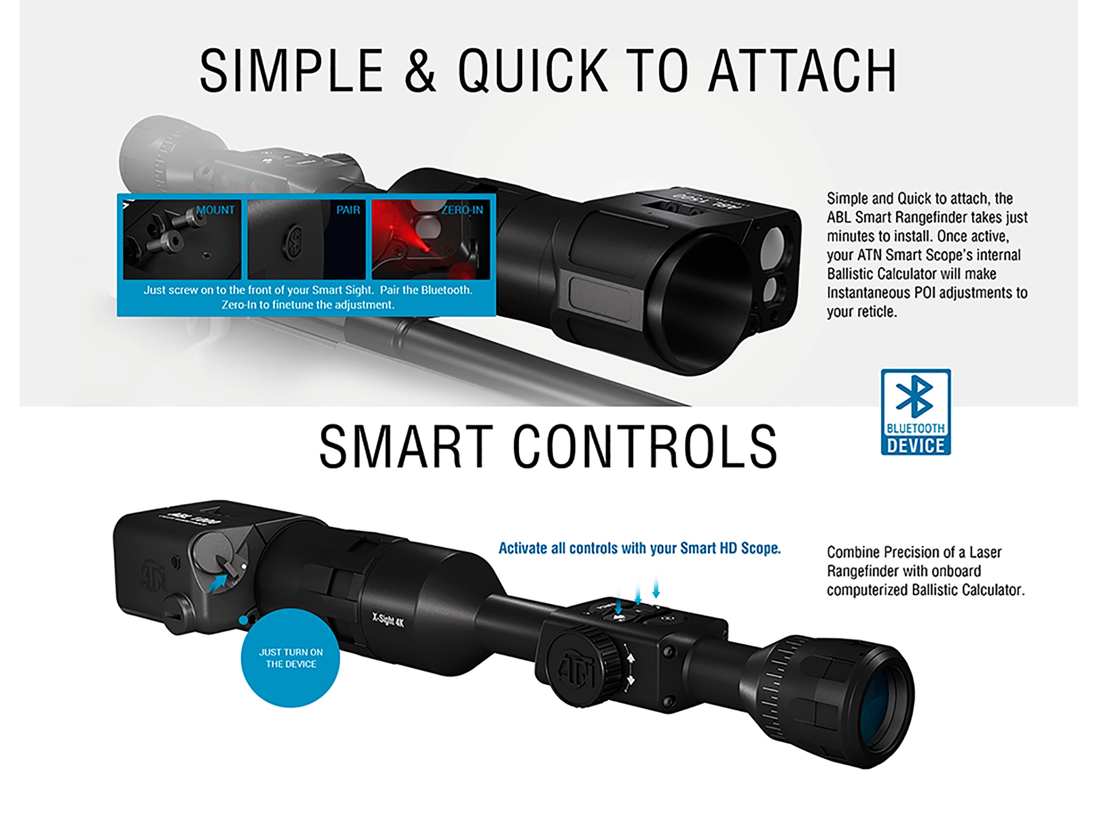 ATN Auxiliary Ballistic Laser ABL Smart Rangefinder 1500 Bluetooth