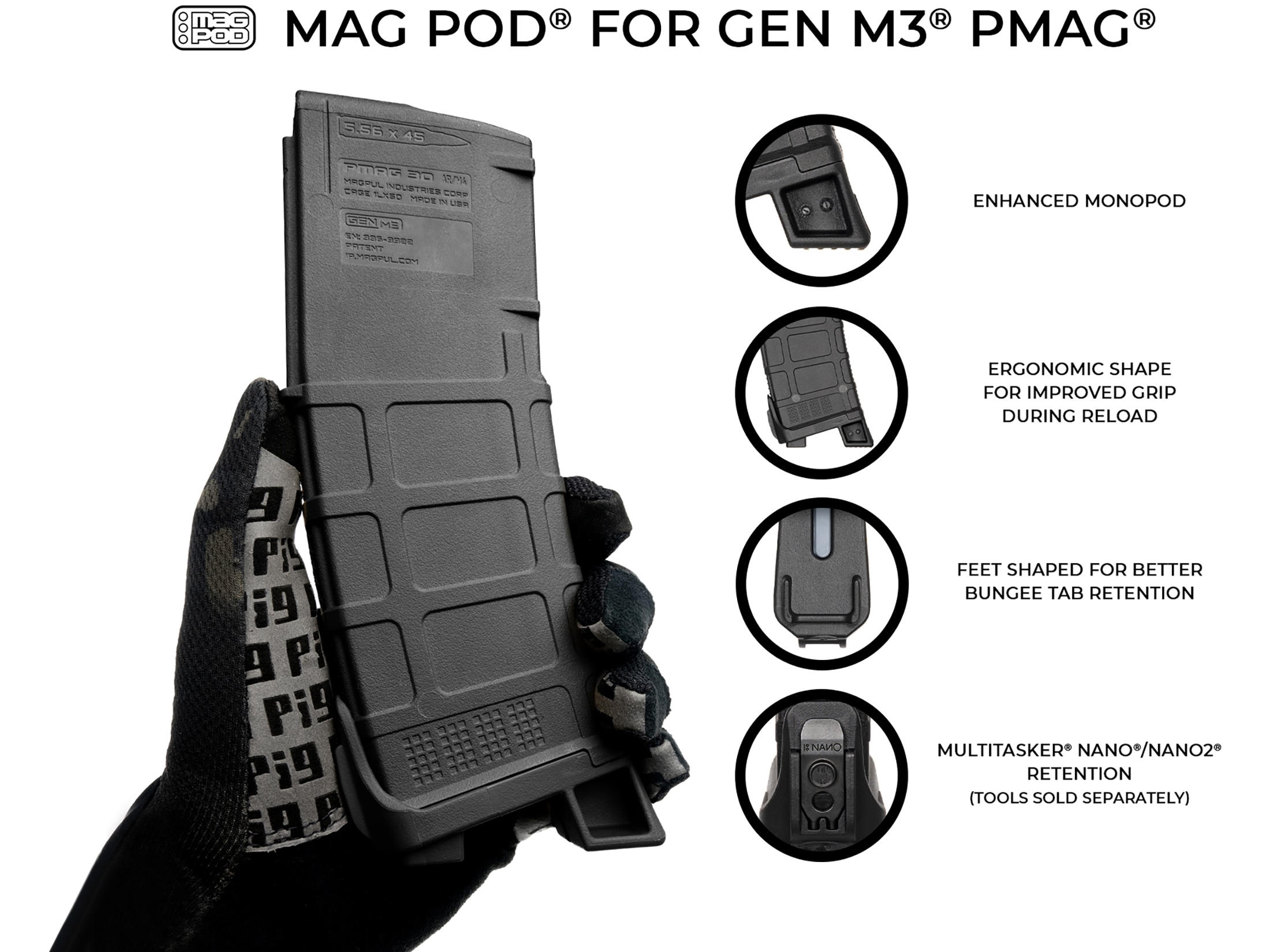 MultiTasker MagPod Base Plate Magpul Gen 3 PMAG 3PK