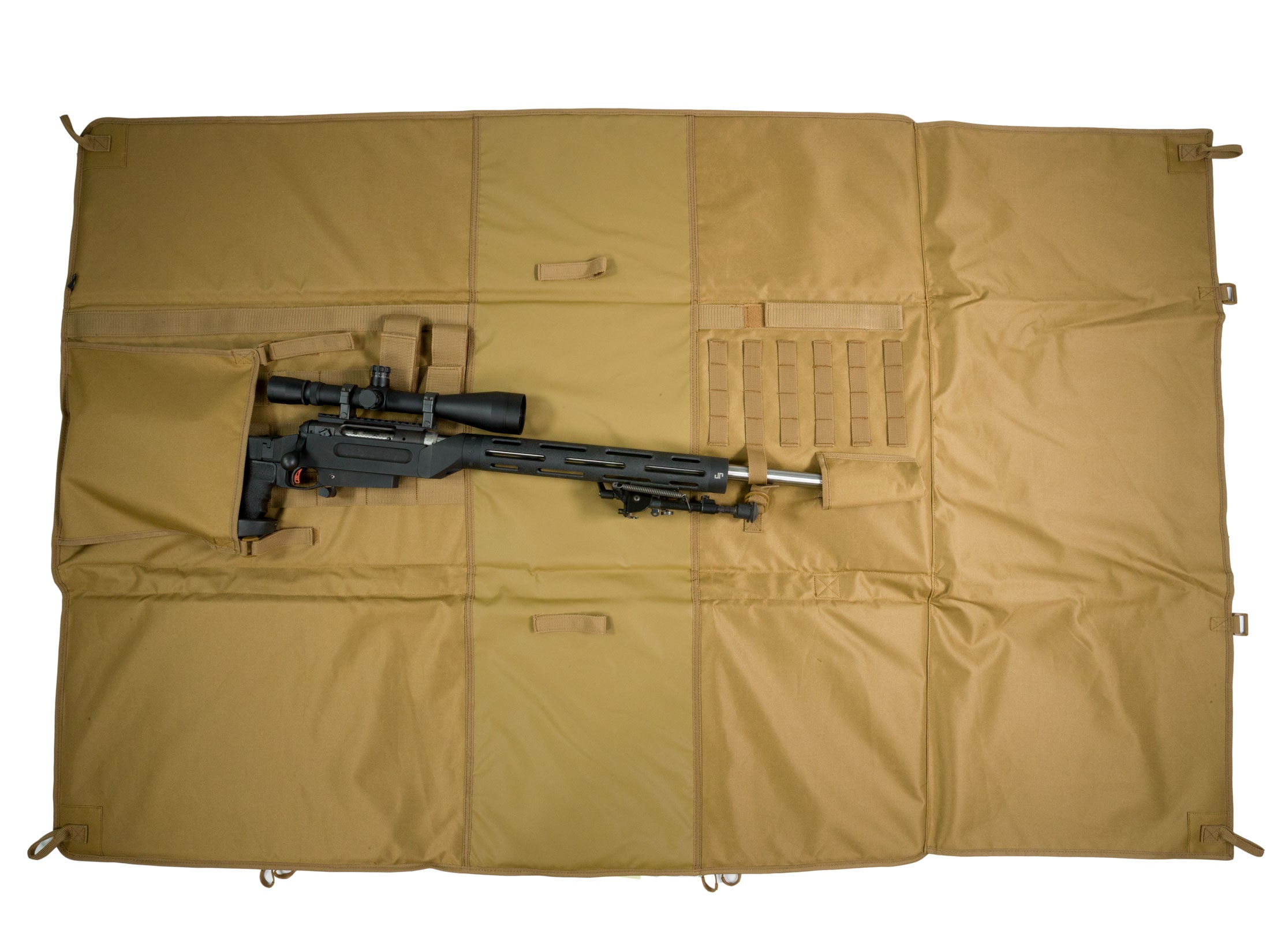 Coyote Tan Explorer Tactical Triple Rifle Case Prone Shooting Mat Range Backpack 
