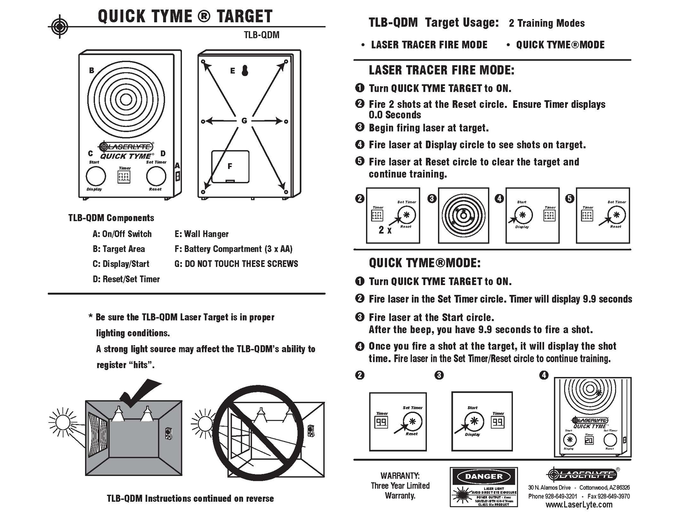 LaserLyte TLB-QDM Quick Tyme Trainer Target with 62 LEDs for sale online 