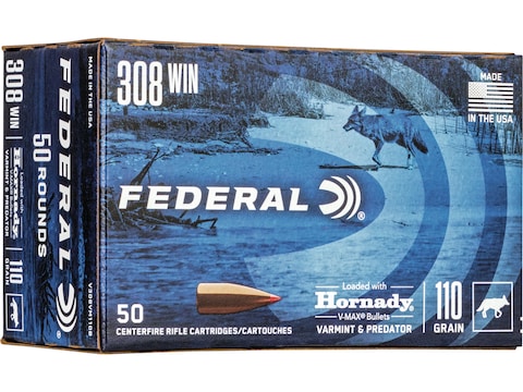 Federal Premium Varmint & Predator Ammunition 308 Winchester 110 Grain Hornady V-MAX Po...