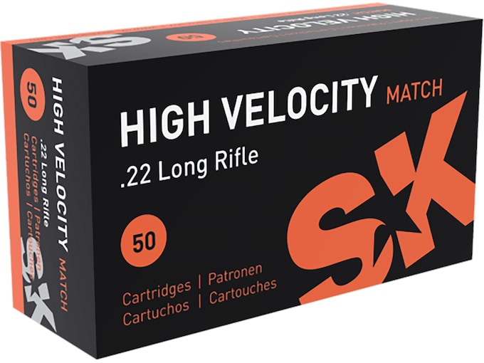 SK High Velocity Match 22LR Ammo 40 Grain Round Nose Box of 500 (10 Boxes of 50)