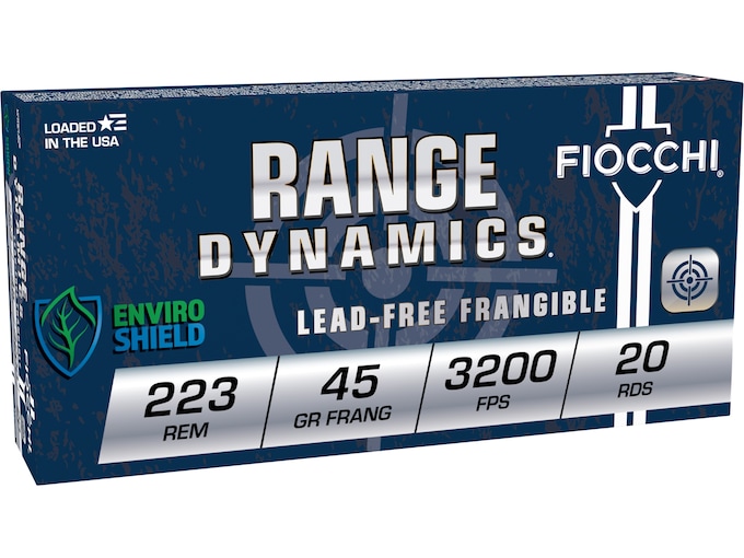 Fiocchi Range Dynamics 223 Remington Ammo 45 Grain Frangible Round Nose Lead Free Box of 20
