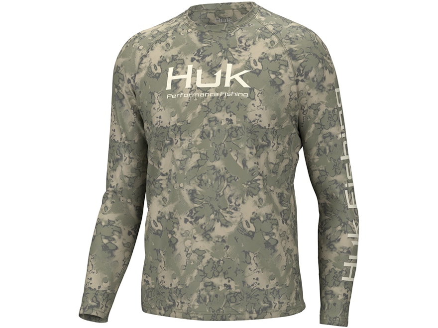 Huk Men's Pursuit Fin Flats Long Sleeve Shirt Harbor Mist Large