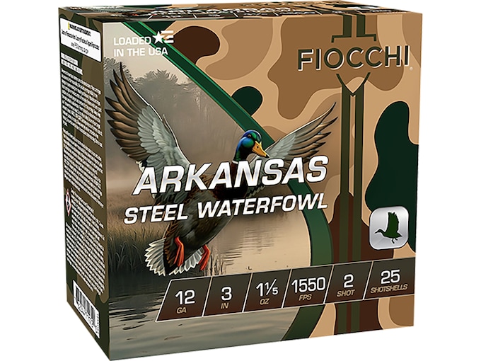 Fiocchi Arkansas Steel 12 Gauge Ammo 3″ #2 Steel Shot 1-1/5 oz Box of 100