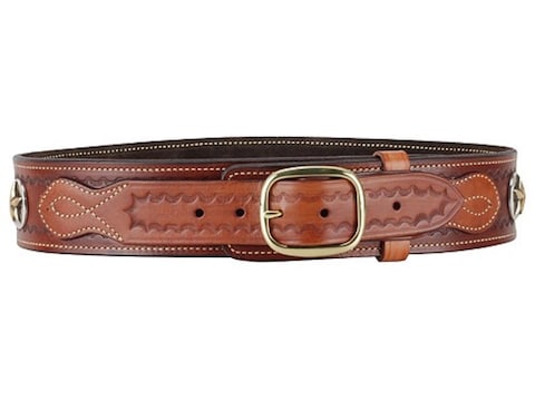 Ross Leather Classic Cartridge Belt 45 Caliber Leather with Tooling and Conchos Tan