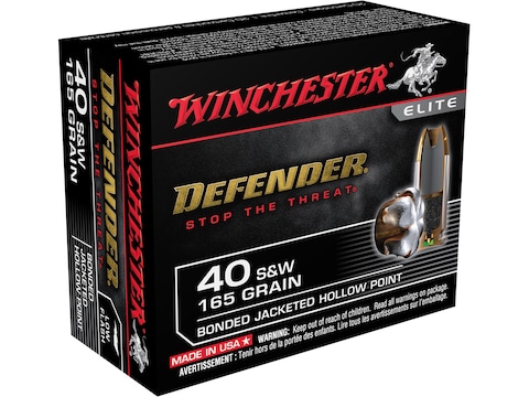 Winchester Defender Ammunition 40 S&W 165 Grain Bonded Jacketed Hollow Point Box of 20