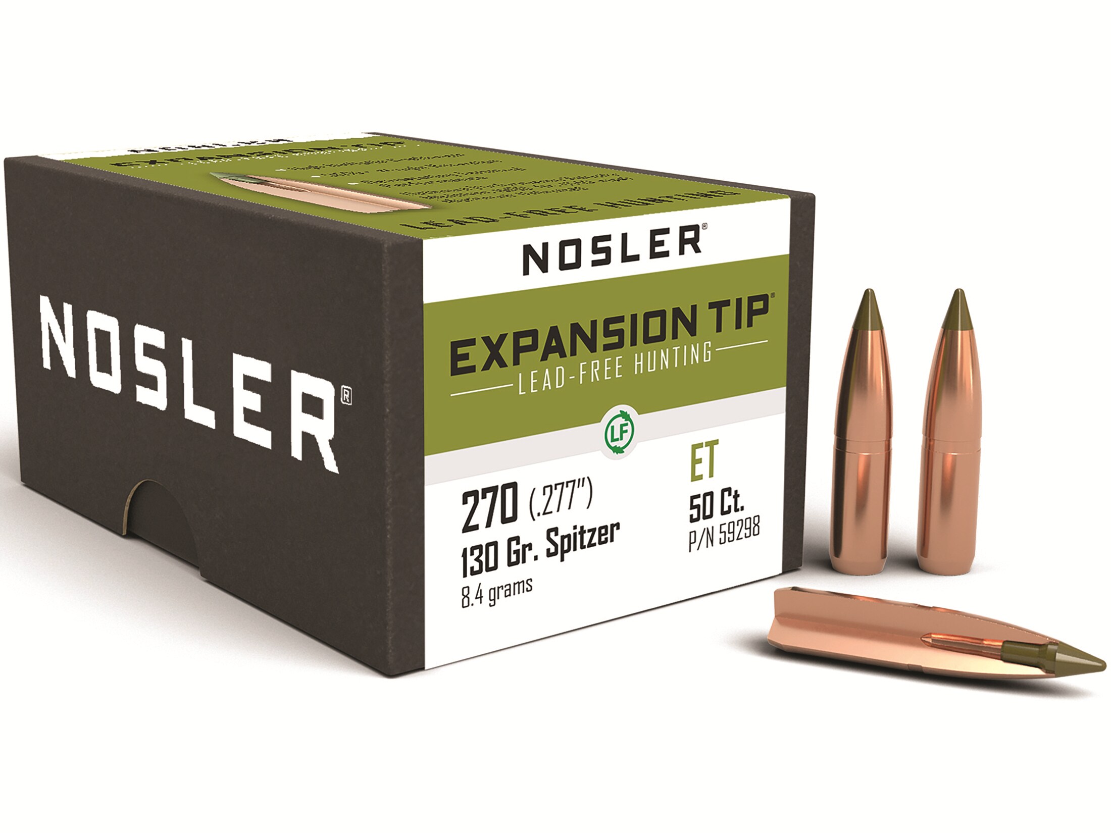 Nosler E-Tip Bullets 270 Caliber (277 Diameter) 130 Grain Spitzer Boat Tail Lead-Free Box of 50