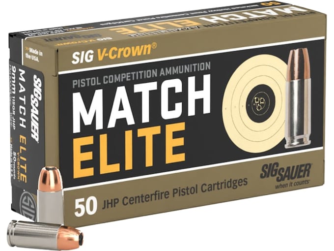 Sig Sauer Match Elite 9mm Luger Ammo 115 Grain V-Crown Jacketed Hollow Point Box of 50