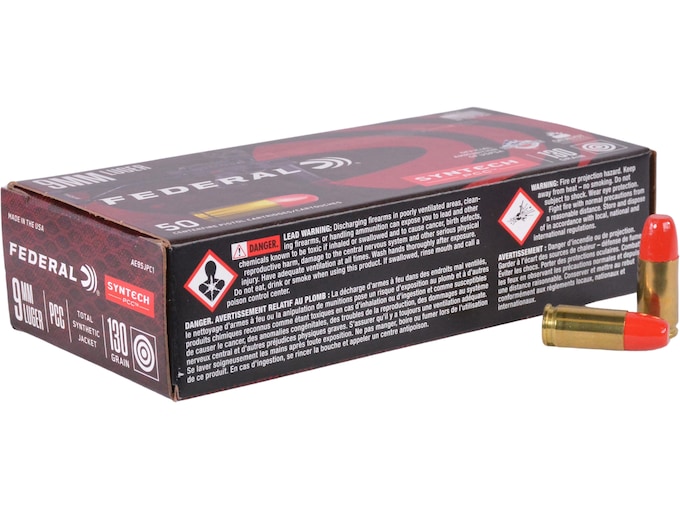Federal Syntech PCC 9mm Luger Ammo 130 Grain Federal TSJ Total Synthetic Jacket (TSJ) Case of 500 (10 Boxes of 50)