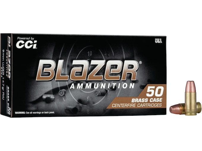 Blazer Brass 9mm Luger Ammo 147 Grain Full Metal Jacket Case of 1000 (20 Boxes of 50)