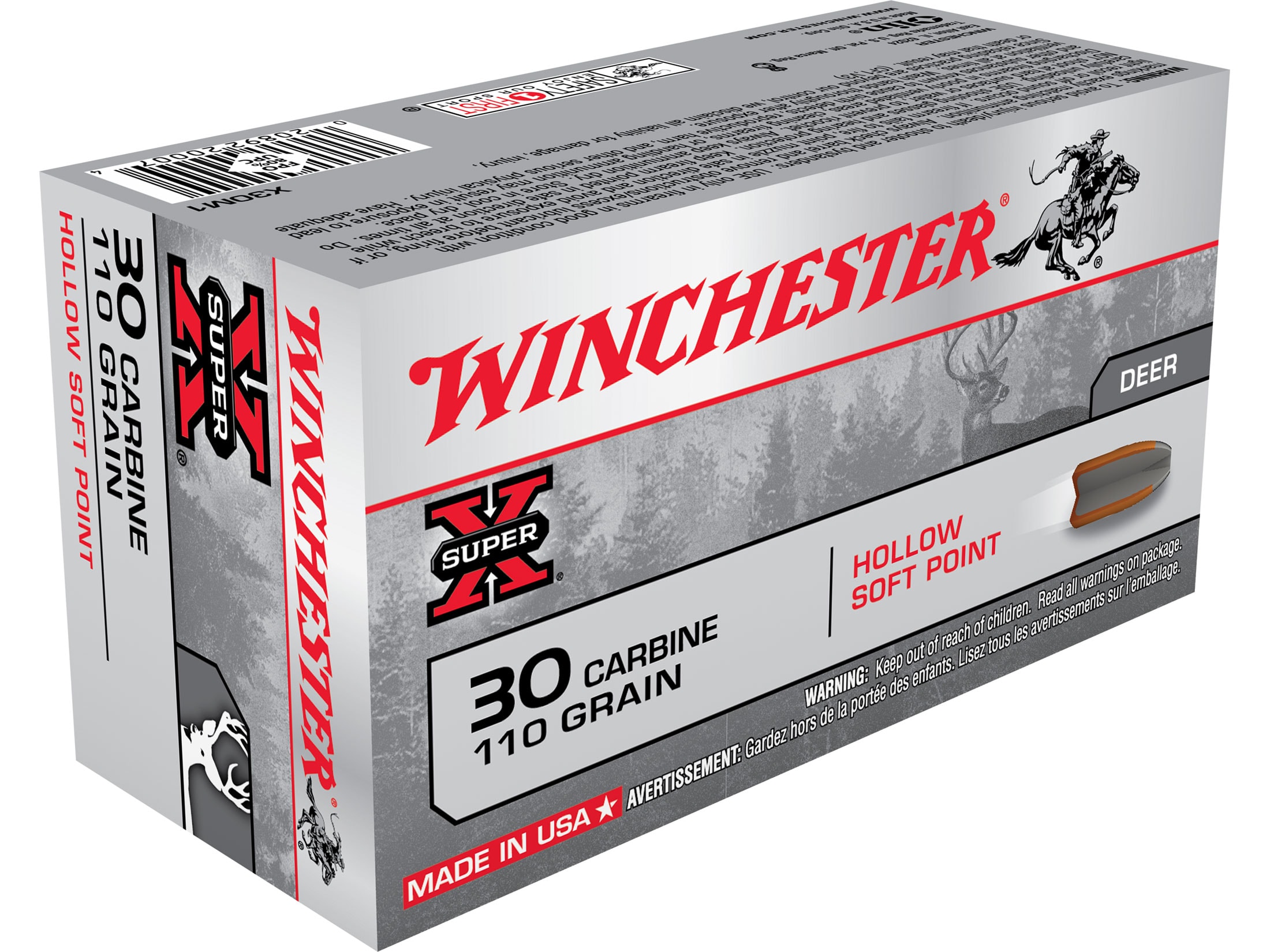 Winchester Super X 30 Carbine Ammo 110 Grain Jacketed Hollow Point Box