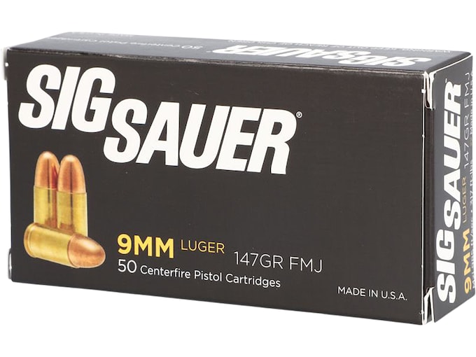 Sig Sauer Elite Performance 9mm Luger Ammo 147 Grain Full Metal Jacket Box of 50