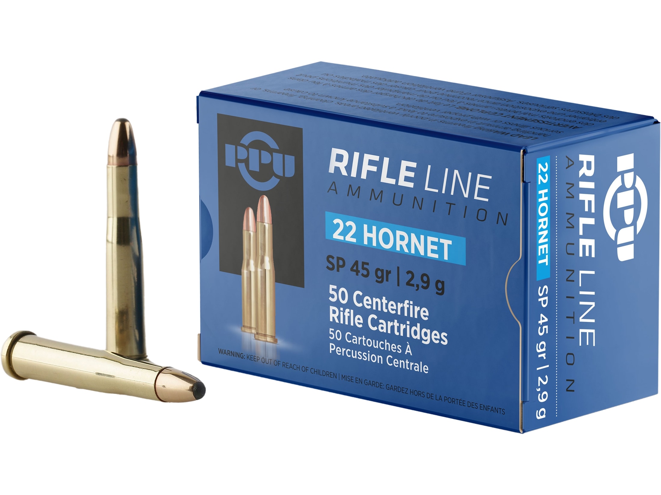 PPU 22 Hornet Ammo 45 Grain Jacketed Soft Point Box of 50