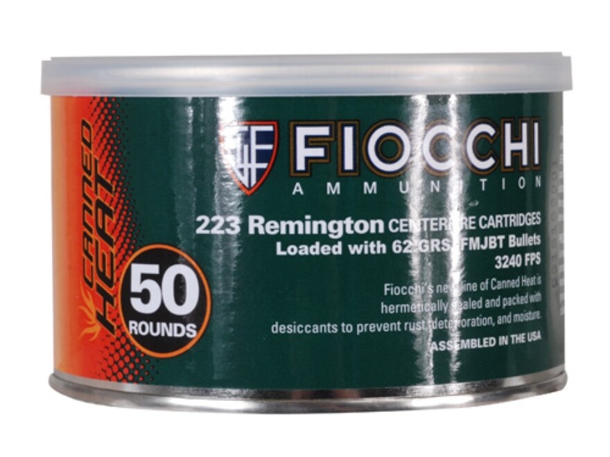 Fiocchi Canned Heat Ammo 223 Remington 62 Grain Full Metal Jacket Boat