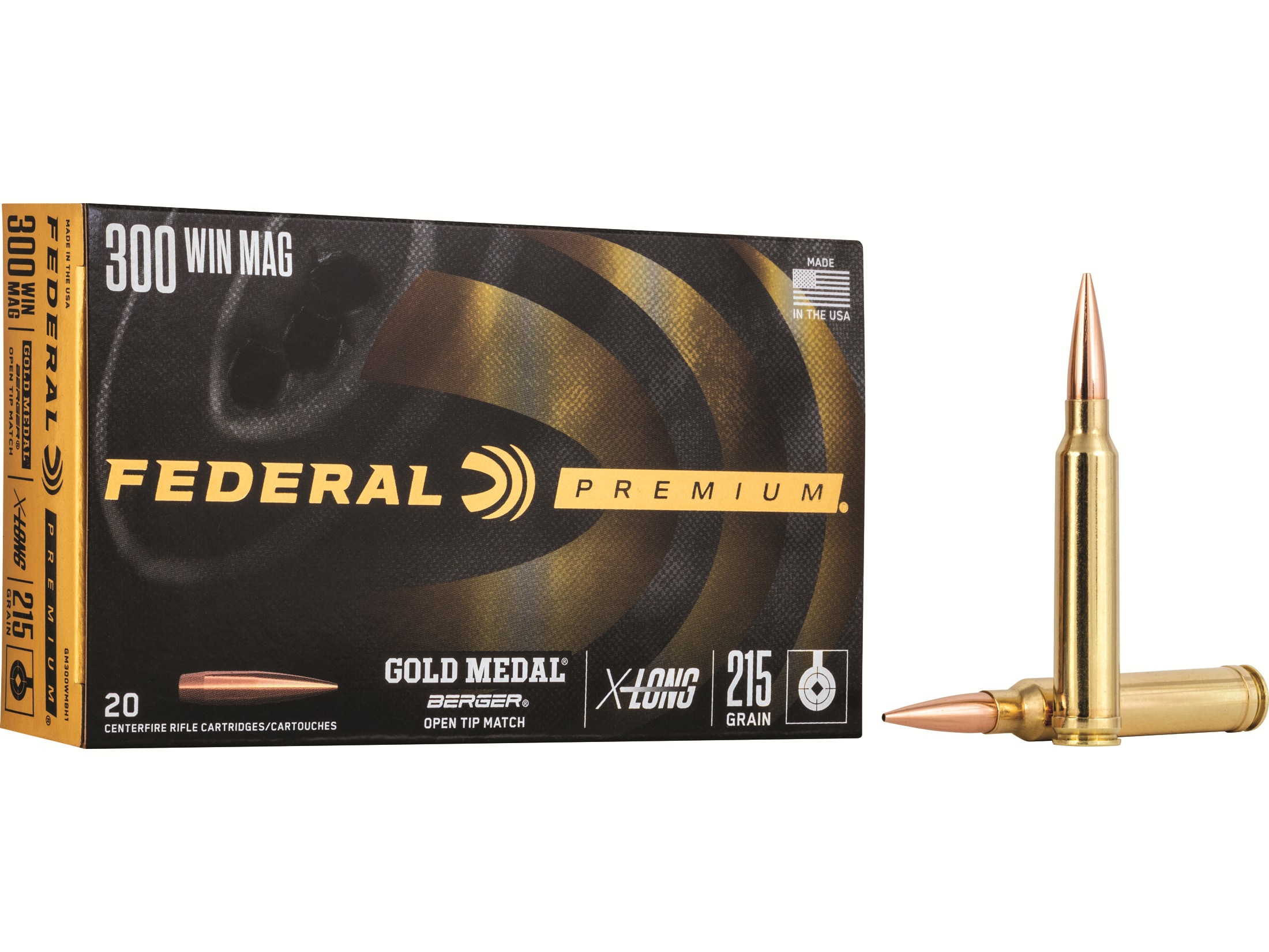 Federal Premium Gold Medal Berger Ammunition 300 Winchester Magnum 215 Grain Berger Hybrid Box of 20