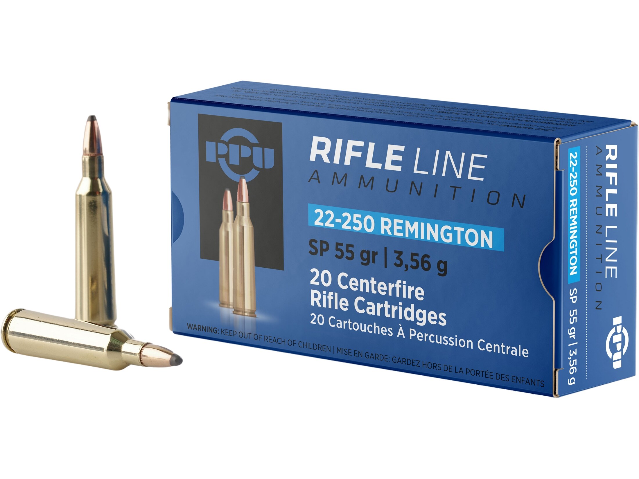 PPU 22 250 Remington Ammo 55 Grain Jacketed Soft Point Box Of 20