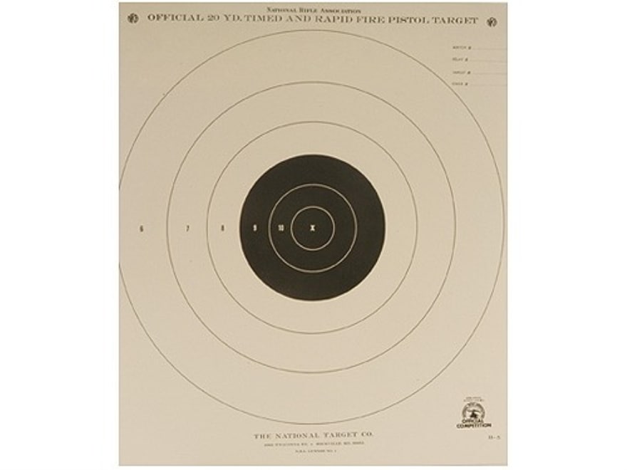 NRA Official Pistol Targets B5 20 Yard Timed Rapid Fire Paper Pack of
