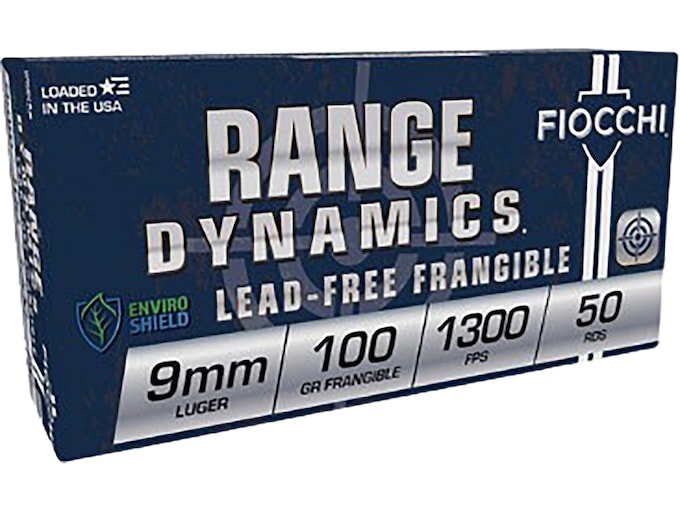 Fiocchi Shooting Dynamics 9mm Luger Ammo 100 Grain Frangible Round Nose Lead Free Box of 50