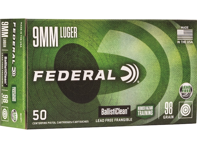 Federal Premium BallistiClean RHT 9mm Luger Ammo 98 Grain Flat Nose Box of 50