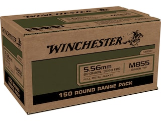 Winchester Ammunition 5.56x45mm NATO 62 Grain M855 SS109 Penetrator Full Metal Jacket Box of 150