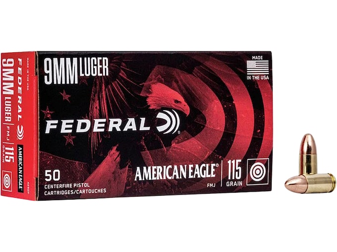 Federal American Eagle 9mm Luger Ammo 115 Grain Full Metal Jacket Case of 1000 (20 Boxes of 50)