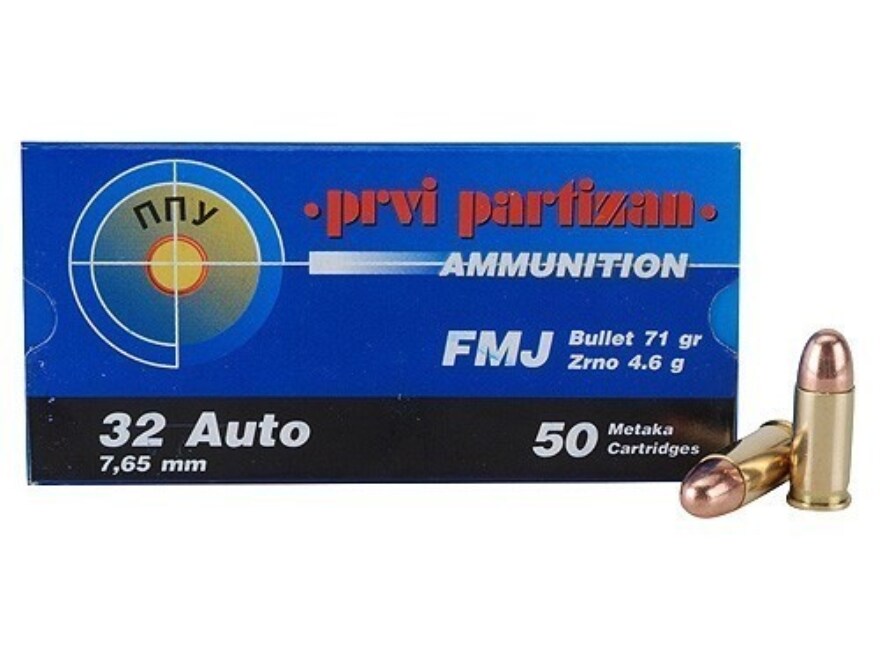 PPU 32 ACP Ammo 71 Grain Full Metal Jacket Box of 50