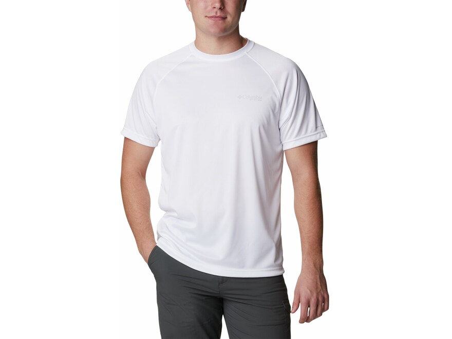 Columbia Terminal Tackle Heather - Camisa de Manga Corta para Hombre, diseño de Hibisco Rojo Jaspeado/Logotipo Blanco, Talla XS