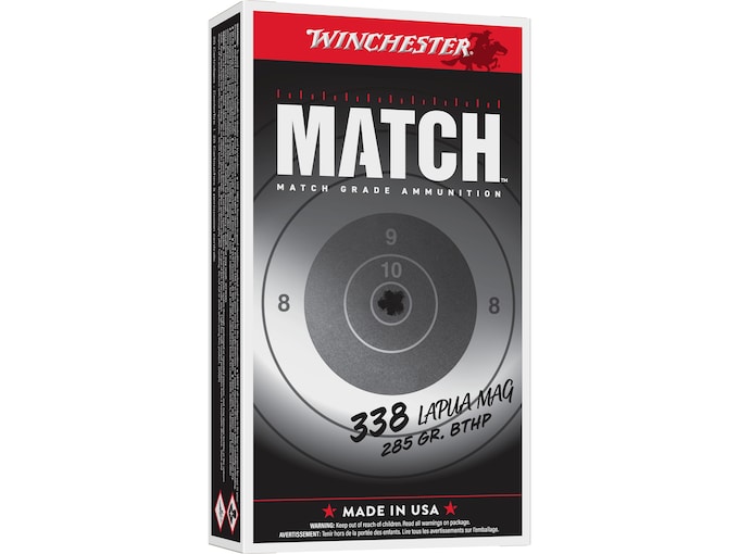 Winchester Match 338 Lapua Magnum Ammo 285 Grain Hollow Point Boat Tail Box of 20