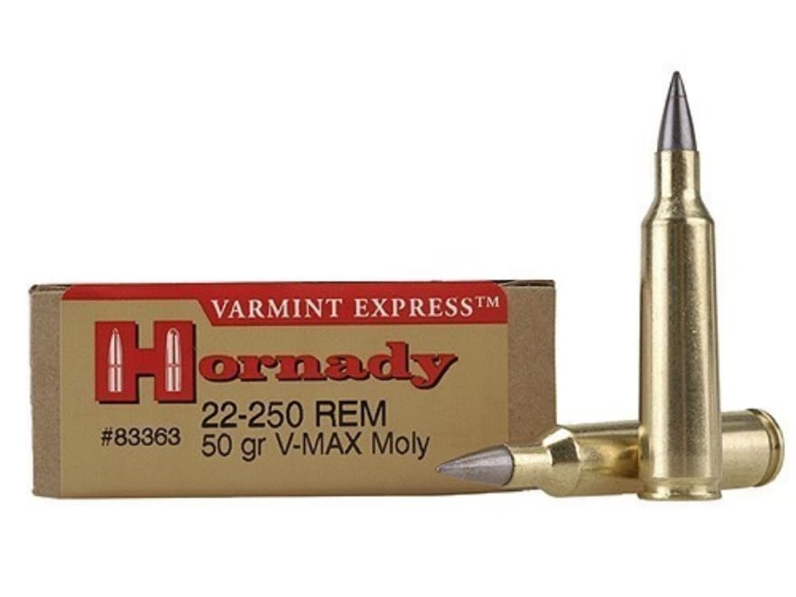 Hornady Varmint Express Ammo 22-250 Remington 50 Grain V-Max Moly Box