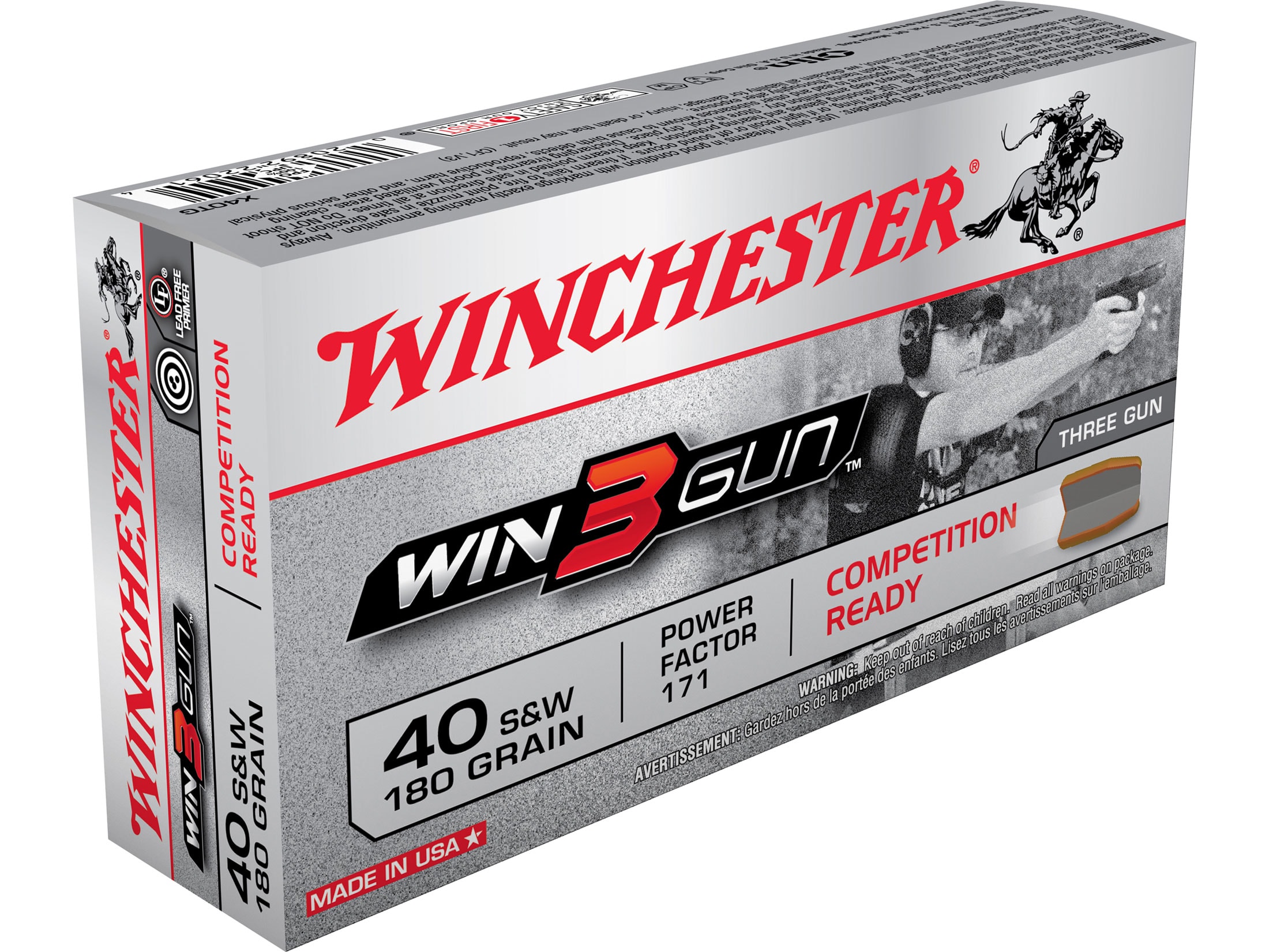 Winchester Win3Gun 40 S&W Ammo 180 Grain Full Metal Jacket Box of 50