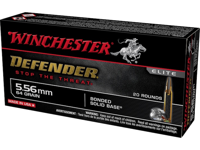 Winchester Defender 5.56x45mm NATO Ammo 64 Grain Bonded Jacketed Hollow Point Box of 20
