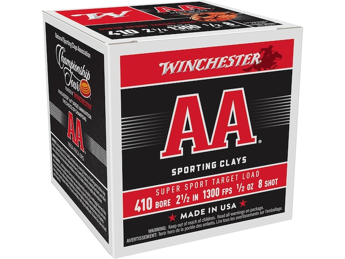 Winchester AA Super Sport Sporting Clays 410 Ammo 2-1/2″ #8 Lead Shot 1/2 oz Case of 250 (10 Boxes of 25)