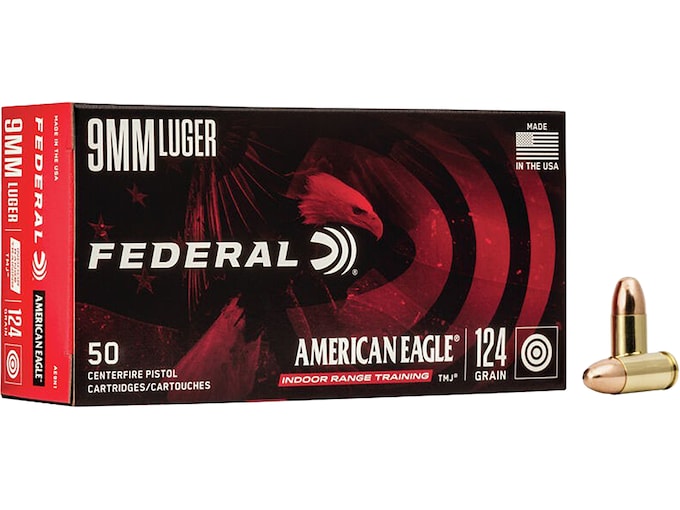 Federal American Eagle 9mm Luger Ammo 124 Grain Total Metal Jacket Case of 1000 (20 Boxes of 50)