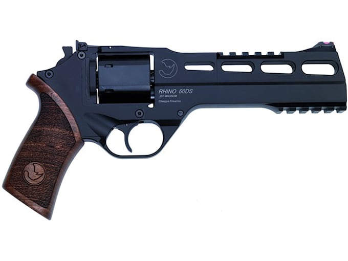 Chiappa Firearms 340221 Rhino 60DS Small Frame 357 Mag 6 Shot, 6″ Black Anodized Steel Vent Rib Barrel, Blued Steel Cylinder, Black Anodized Aluminum Frame, Walnut Grip, Concealed Hammer | USA Gun Store