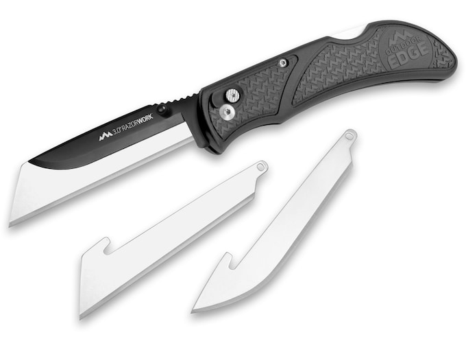 Outdoor Edge RazorWork Pocket Knife 3″ Utility 420J2 Stainless Blade Kraton Handle Gray