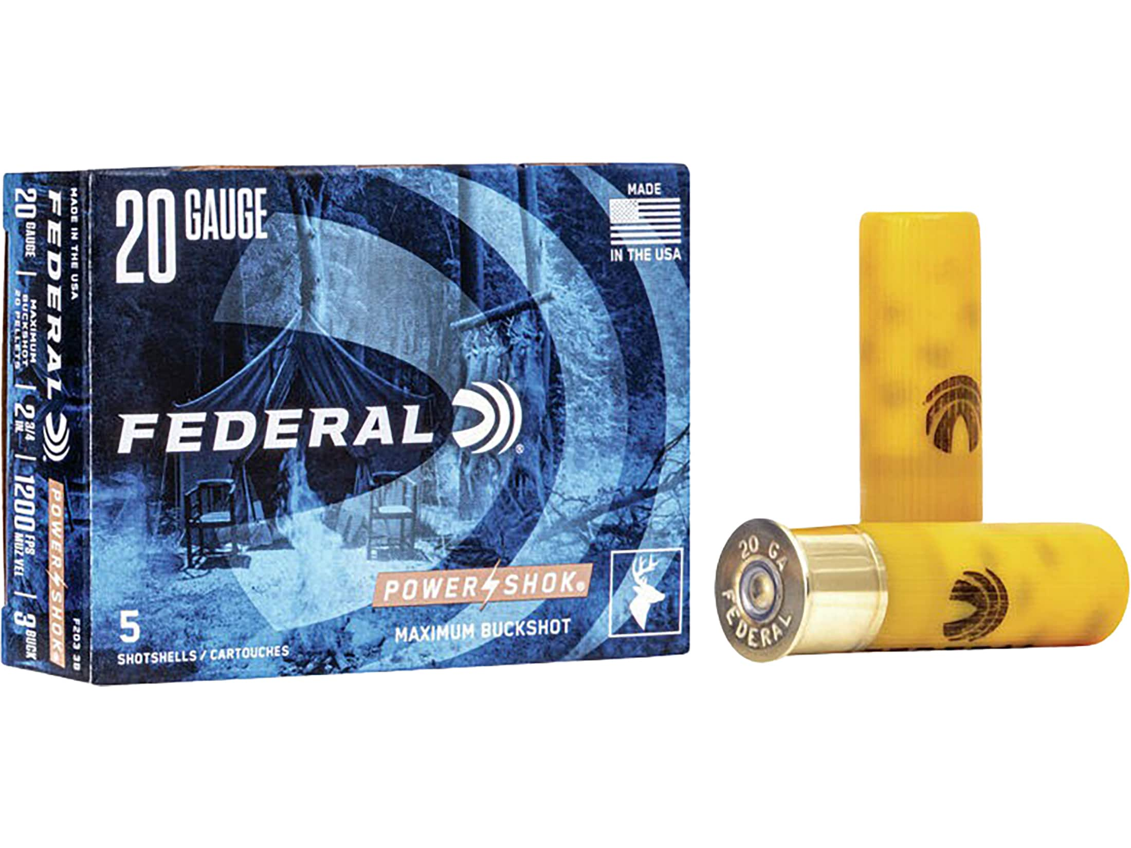 Federal Power-Shok 20 Ga Ammo 2-3/4 #3 Buckshot 20 Pellets Case of 250