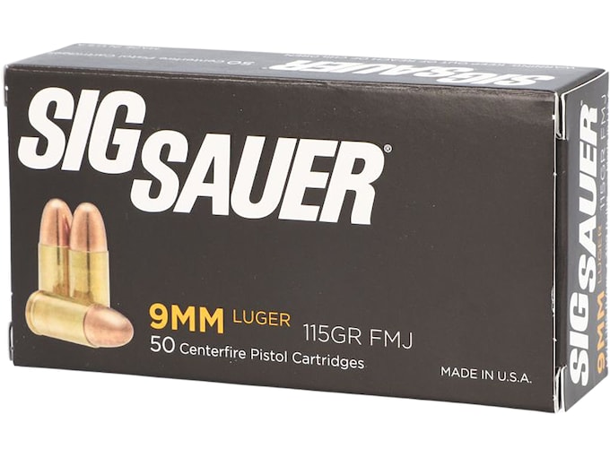 Sig Sauer Elite Performance 9mm Luger Ammo 115 Grain Full Metal Jacket Box of 50
