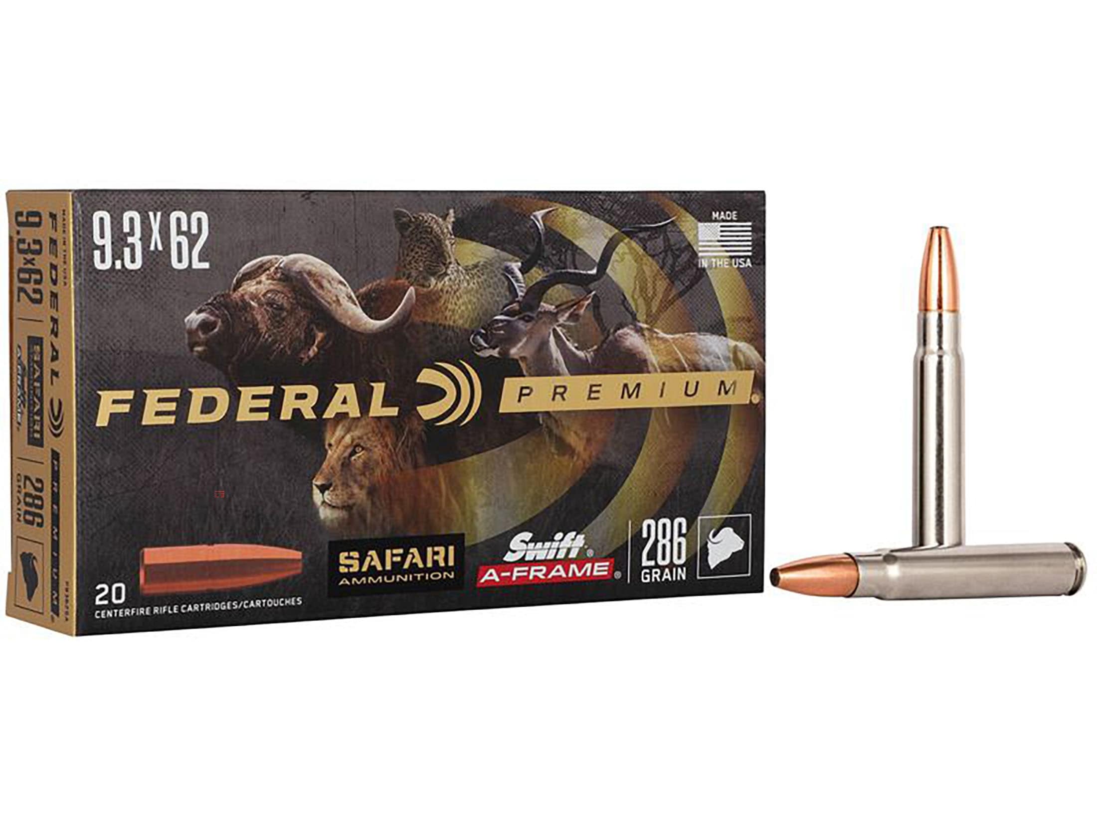 Federal Premium Safari 9.3x62mm Mauser Ammo Grain Jacketed Soft Point